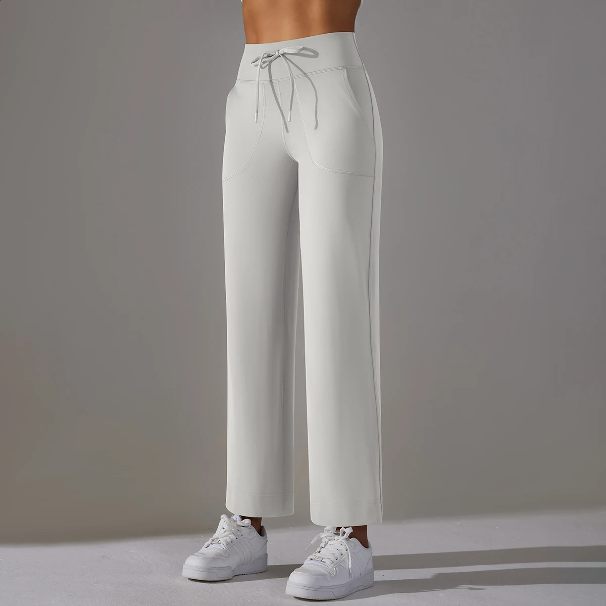 Wide Leg Pants With Pockets Womens Loose Yoga High Waist Legging Drawstring Outdoor Casual Jogging Gym Sports Flare Pants 240813