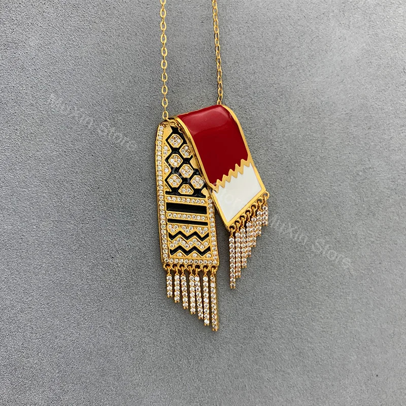 UAE Zircon Pendant, Kufiya Necklace for Men & Women, Stainless Steel Scarf Shape, 2024 Jewelry 4