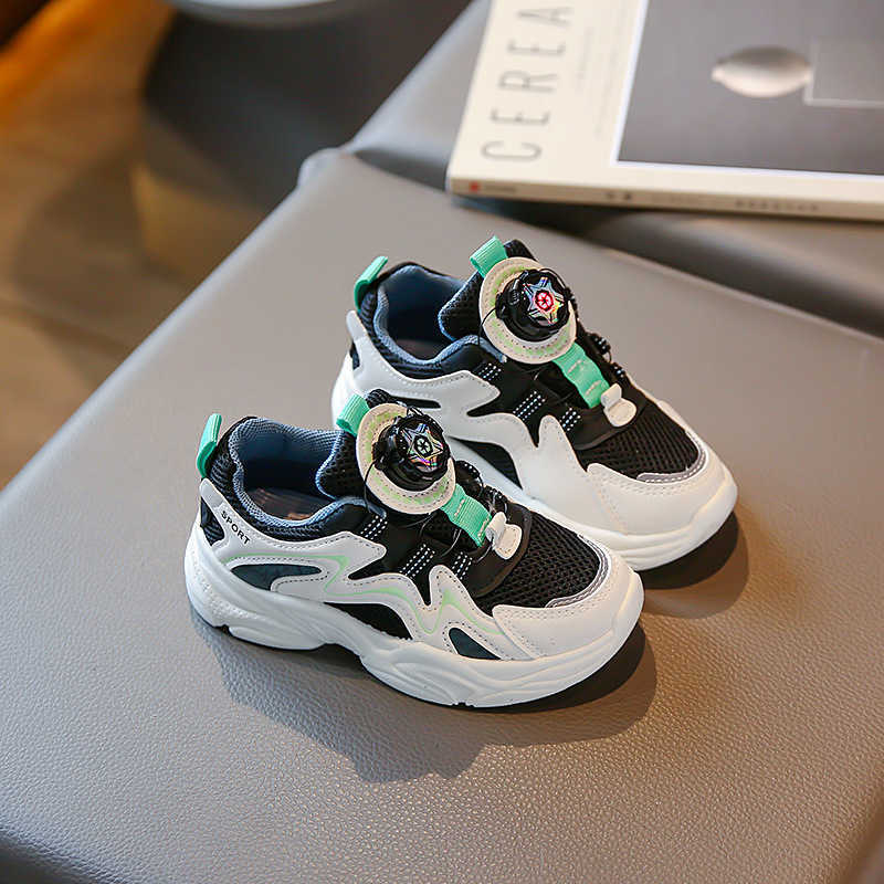 Sneakers Childrens dad shoes rotating button mesh sports shoes spring and autumn casual mid size childrens single shoes H240805