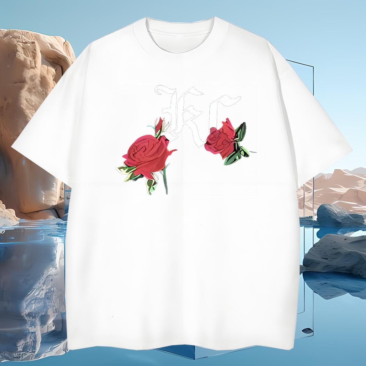 T Shirts Men 230g Cotton flower Summer Casual O-Neck Short Sleeve Custom Big Size Men Clothes T-Shirt New Loose Fit Clothings