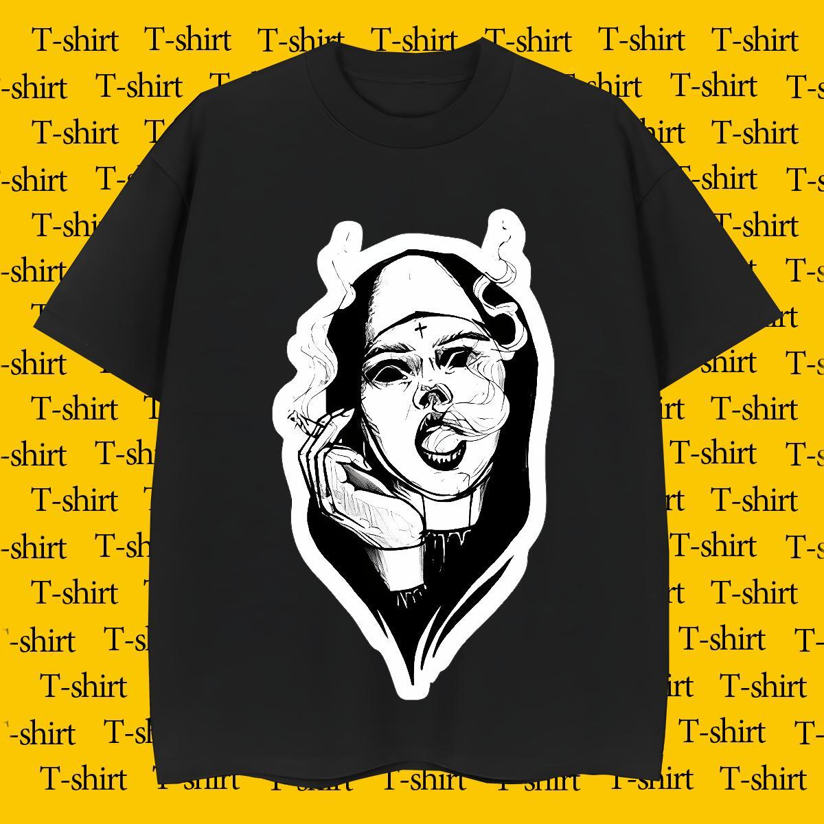 T shirt 230g 100% Cotton nun High Street Hip Hop Crew Neck Custom Cartoon Men Clothes T-Shirt Fashion New TOP Quality Wear