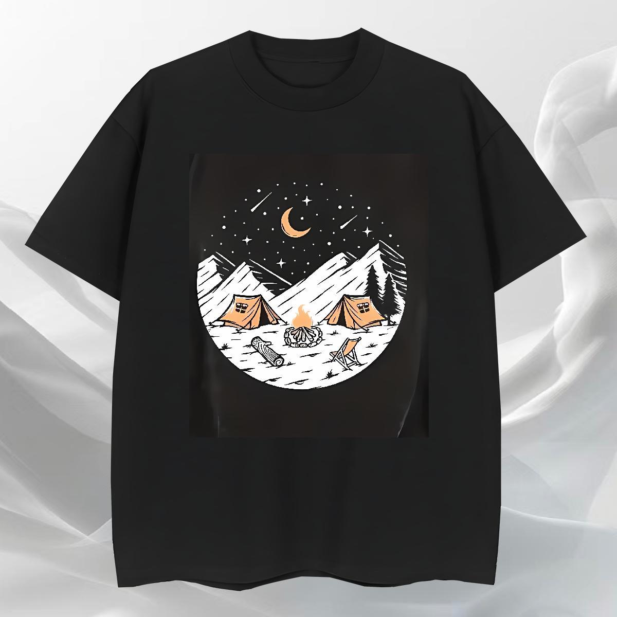 Cool Men Tshirts Beach 230g Pure Cotton Anime Print Round Neck Short Sleeve mountains T Shirt For Man Fashion Designer Tees Shirts
