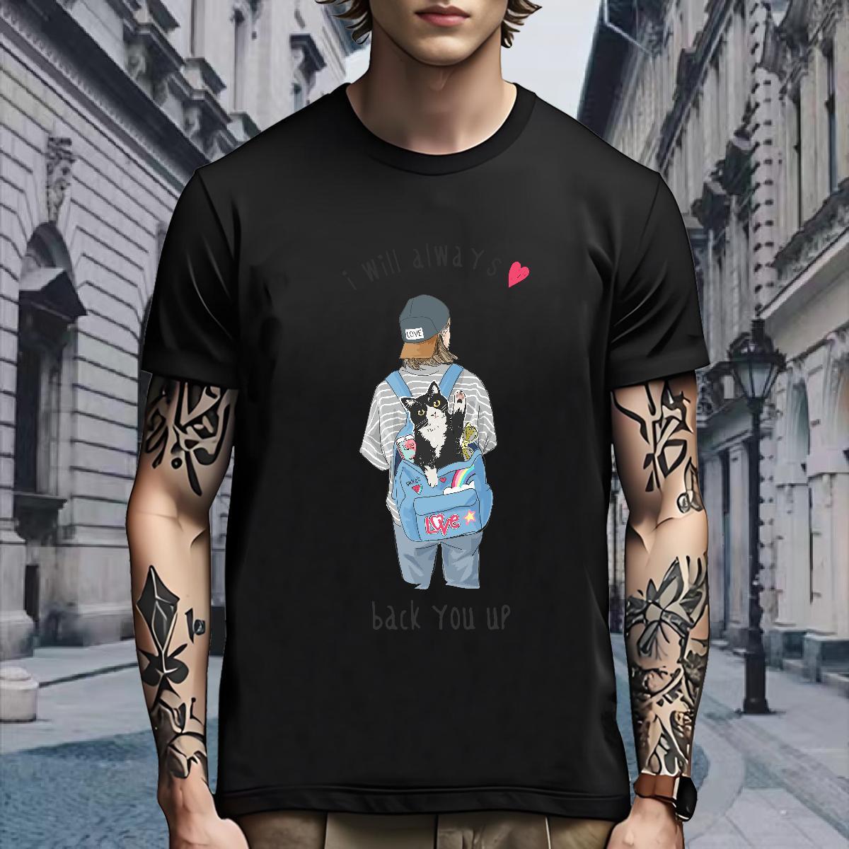 Classic Men T Shirts cat Round Neck Short Sleeve Spring Summer Plus Size Custom 100% Cotton 230g Men Tees Customized Tops Shirt