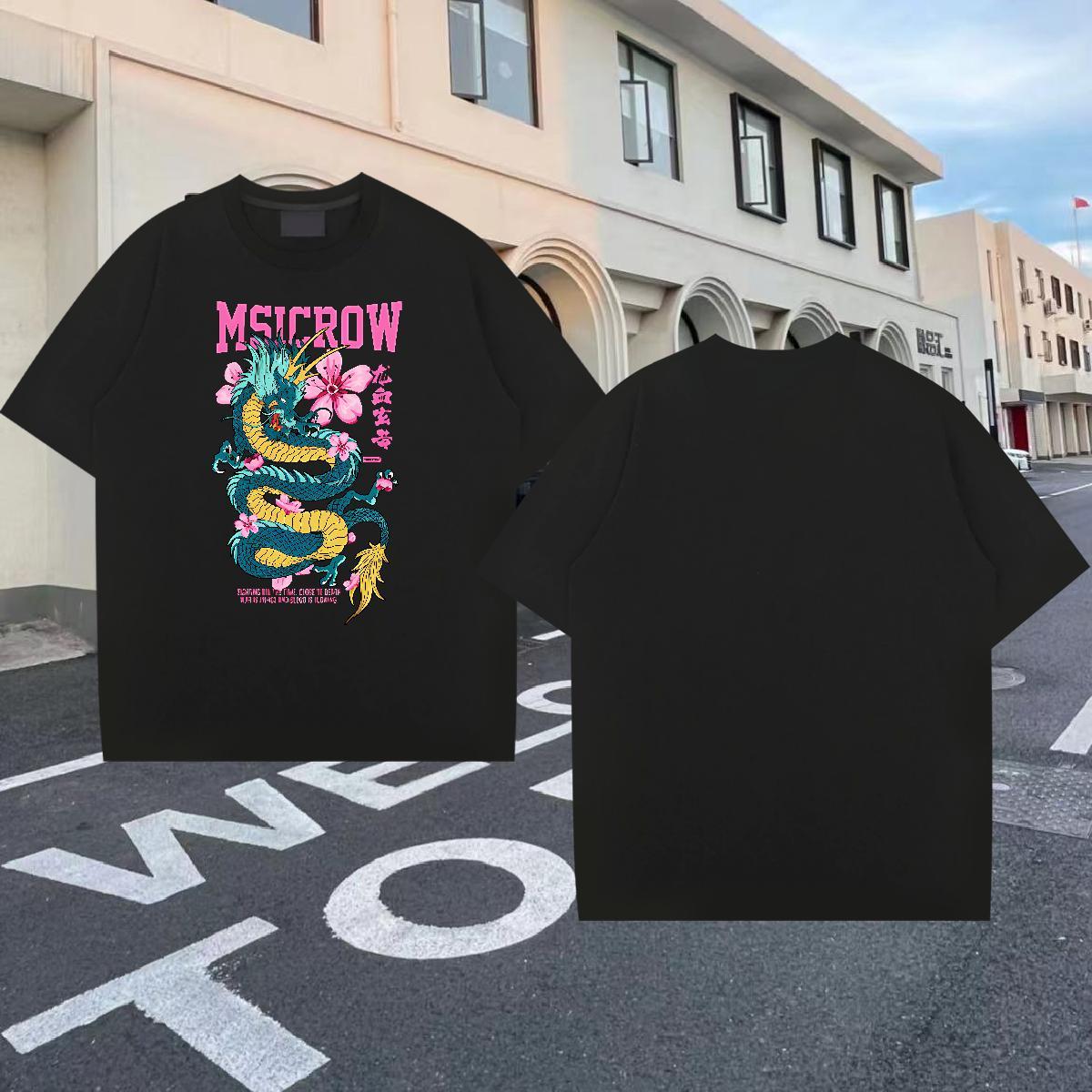Loose Tshirt for Man Woman Hip Hop Street 230g Pure Cotton Cartoon Printing L-4XL O-Neck Short Sleeve dragon Man T Shirts 2024 Tops