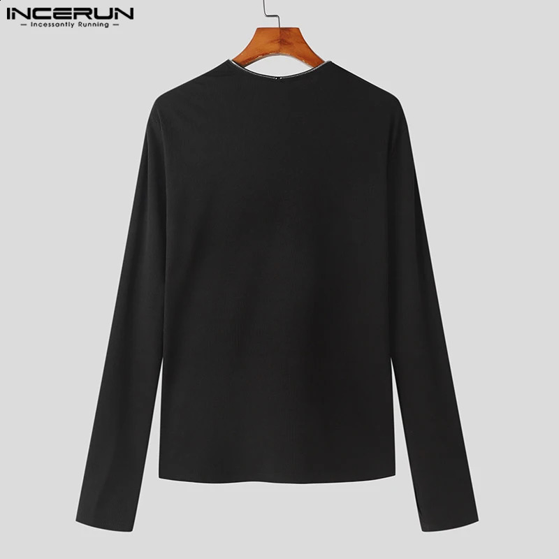 Mens T Shirt Zipper Solid Color Long Sleeve Fashion Men Clothing Streetwear Fitness Korean Casual Tee Tops S-5XL INCERUN 240814