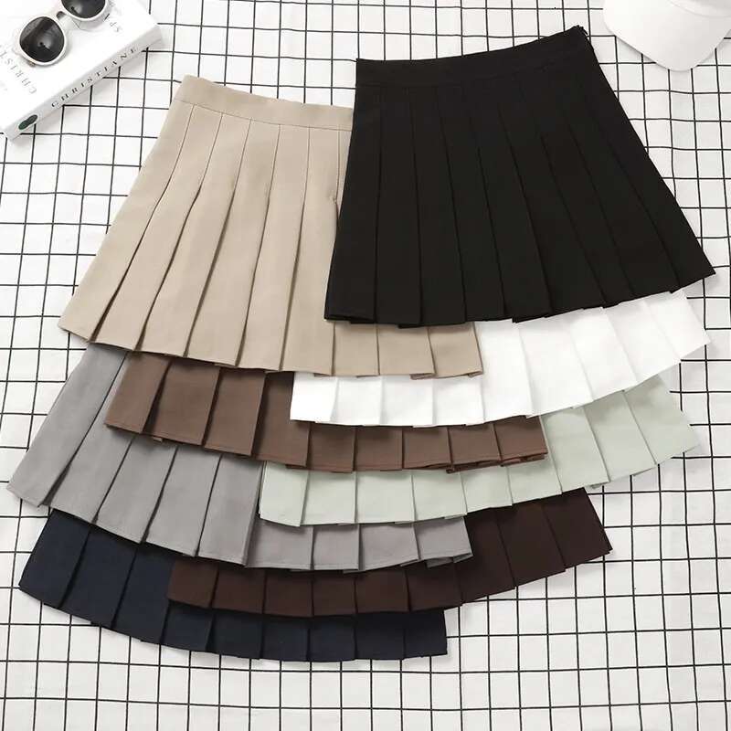 Pleated Women Skirt High Mini With Shorts Girl Basic Casual School A-line Elastic Waist Skirts Korean White Black s