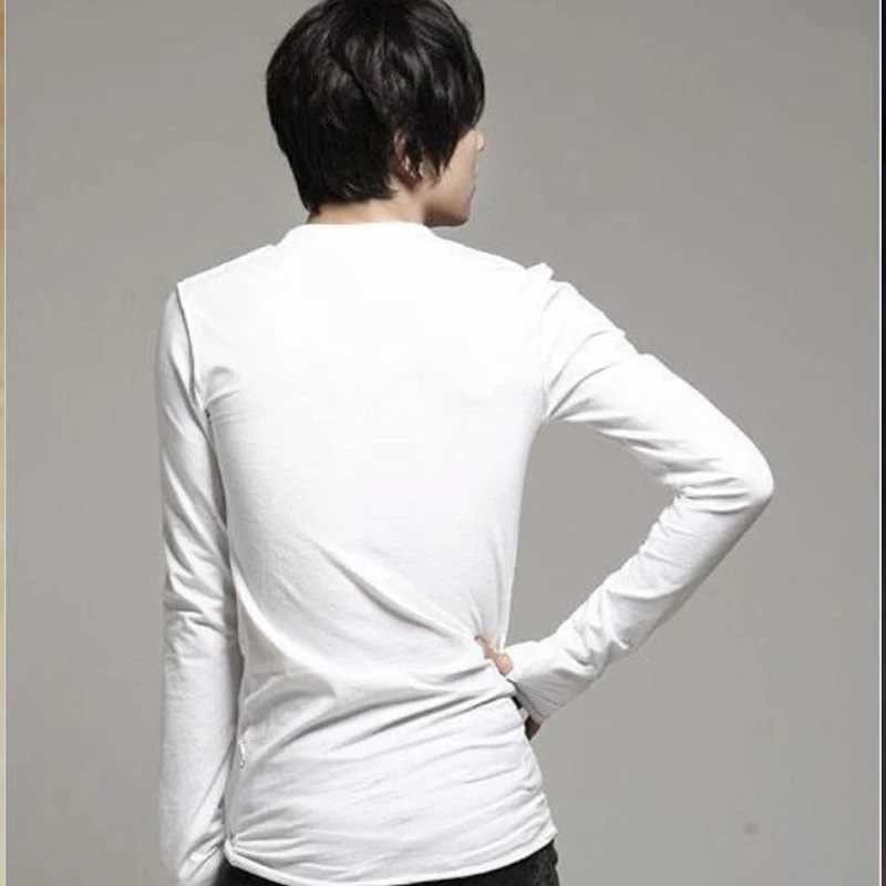 Spring Korean version of the new fashion mens clothing even gloves round neck long-sleeved T-shirt thick large size bottoming sM240814