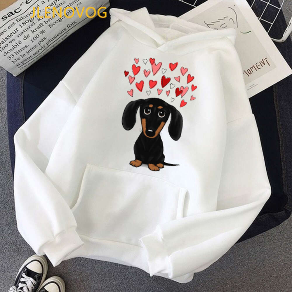 Dachshund Cute Dog Love Cartoon Print Plus Size Hoodie Women Sweatshirts Haruku Kawaii Winter Warm Female Pullover Streetwear