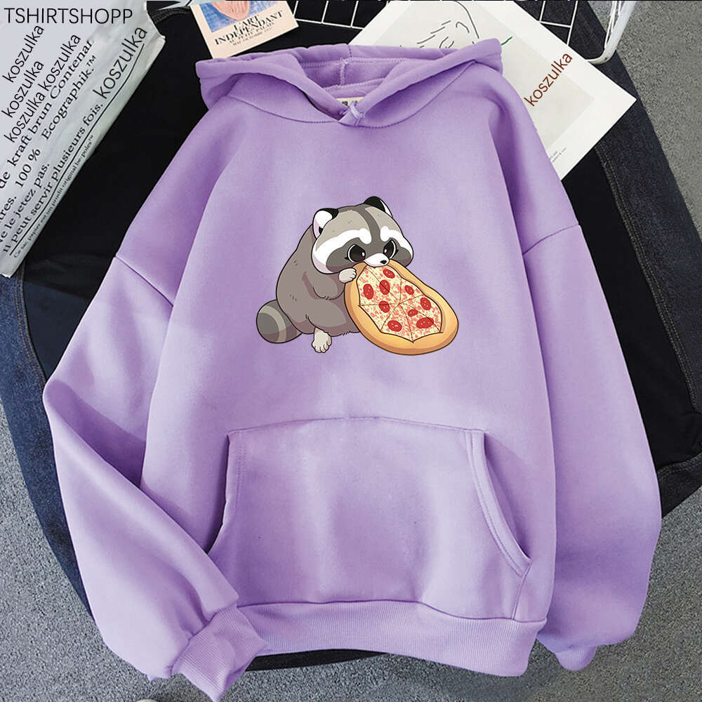 Pizza Cartoon Raccoon Hoodie Women Cute Print Hoodies Haruku Sweatshirts Autumn Winter Plus Size Fleece Hooded Pullover s