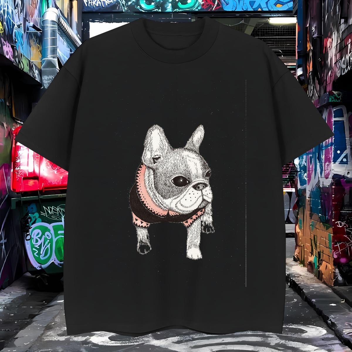 Loose Fit Mens T Shirts Dog Breathable Short Sleeve Anime Printing Street DIY Anime 230g Pure Cotton Men Tops Tees Fashion New Wear