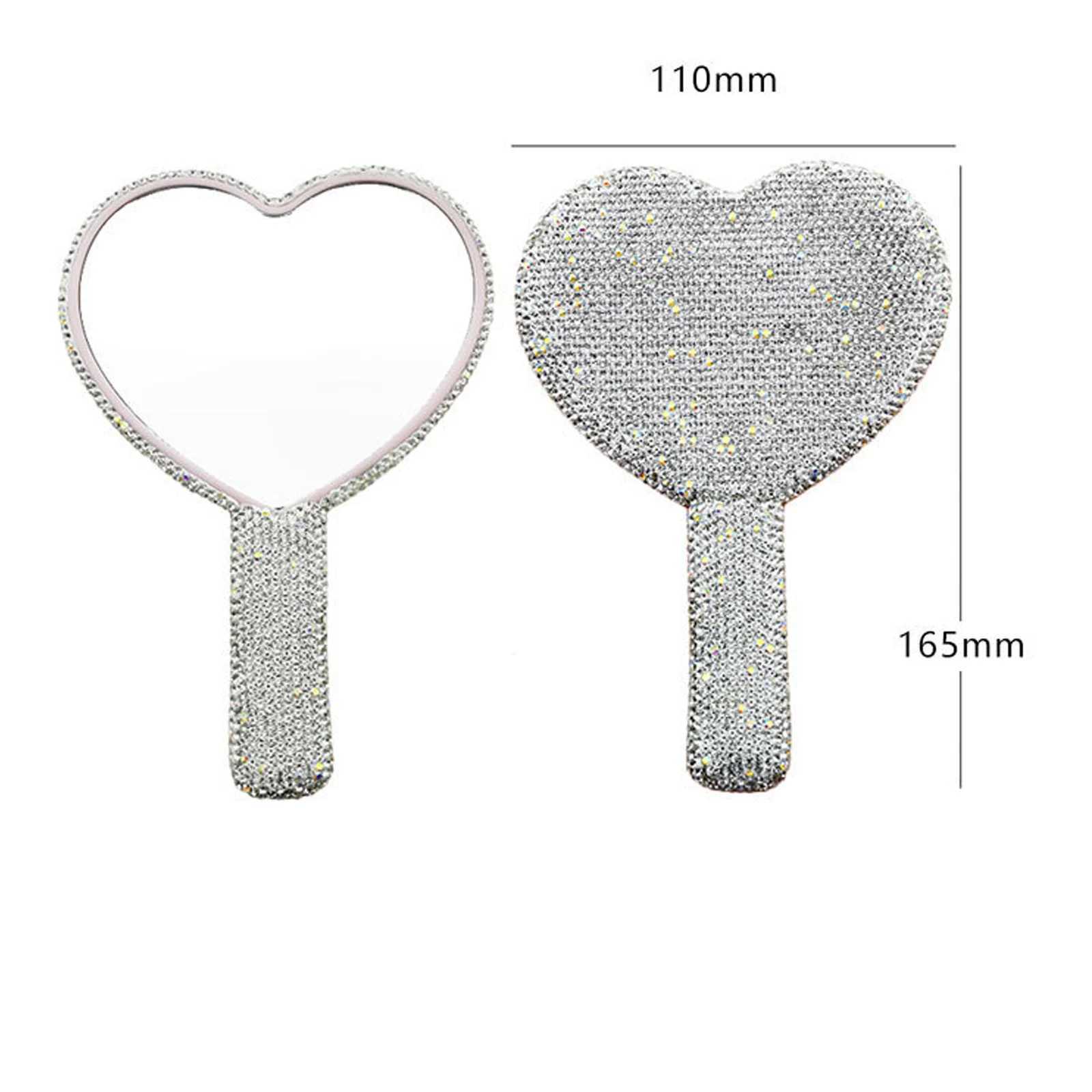 Diamond Heart Makeup Mirror Portable Eyelash Extension Handheld Makeup Mirror Stick Compact Makeup Mirror with Handle W240813