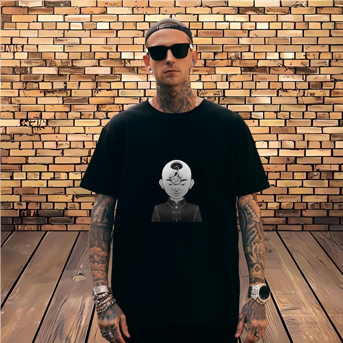 Popular portrait T Shirt For Man Sports Casual Mens Tshirts 230g Pure Cotton Stylist O Neck Short Sleeves Floral Print Wear