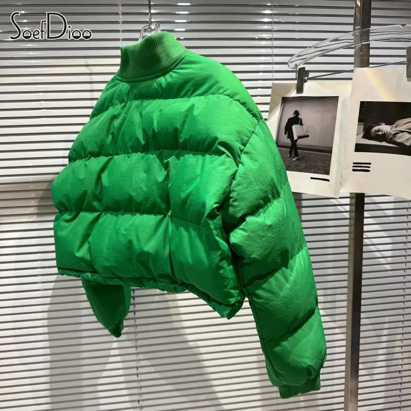 Soefdioo Casual Solid Ribbed V-Neck Zip-Up Padded Jackets Women Winter Streetwear Fashion Keep Warm Short Parkas Down Coat 240813