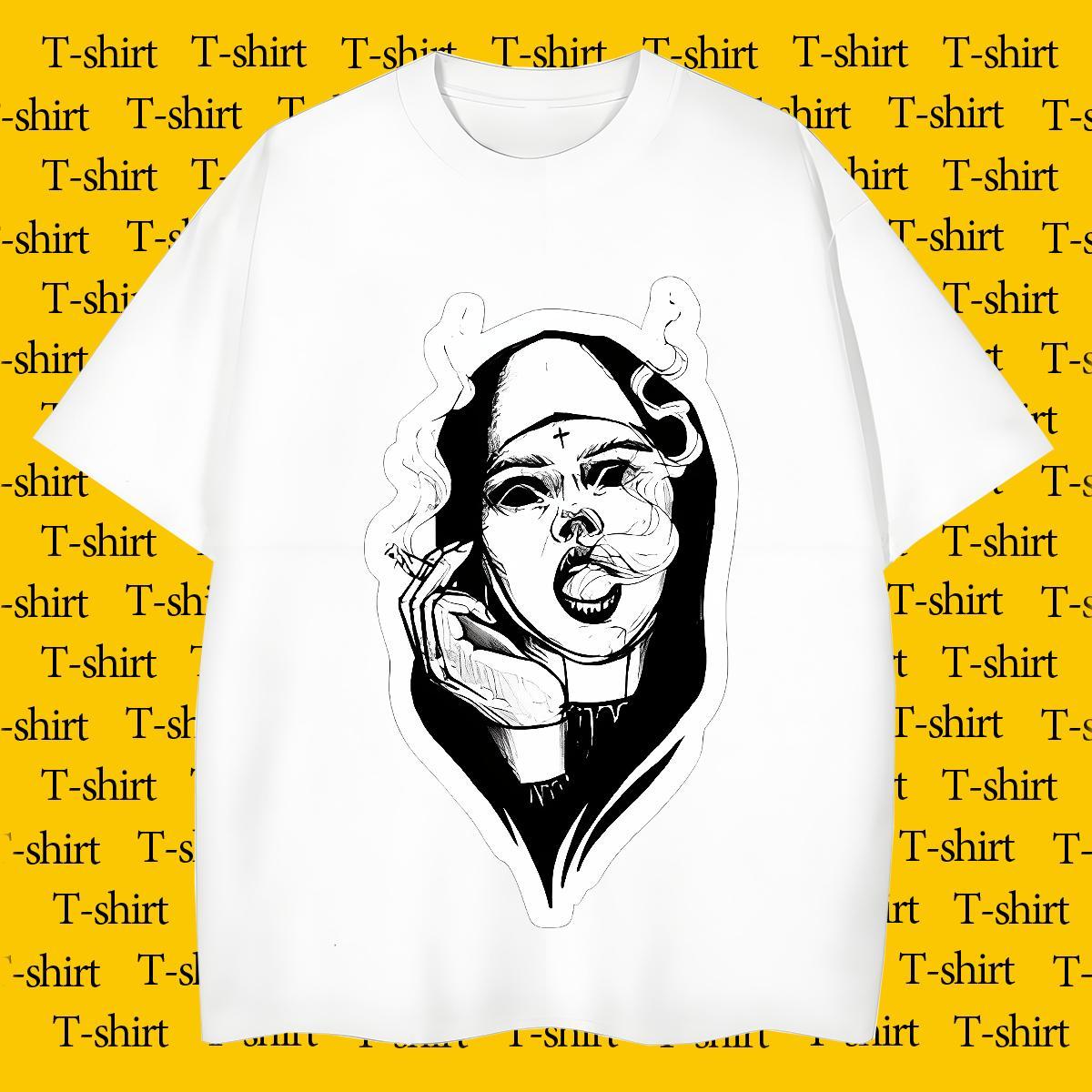 T shirt 230g 100% Cotton nun High Street Hip Hop Crew Neck Custom Cartoon Men Clothes T-Shirt Fashion New TOP Quality Wear