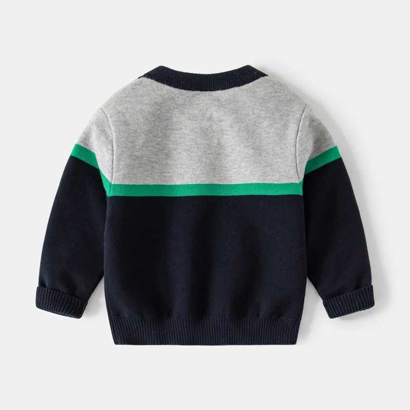 Autumn Winter Little Boys Sweater Cotton Spliced Round Collar Toddler Boys Pullovers Elastic Hem Long Sleeve Kids Boy UndershirtY240814