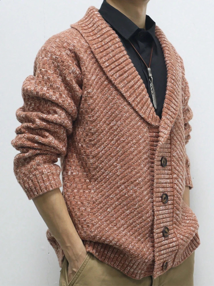 2024 Fall Winter Warm Thick Knit Jackets Men Vintage Buttonup Turndown Collar Sweater Jacket Casual Mens Knitting Sweatercoat 240809
