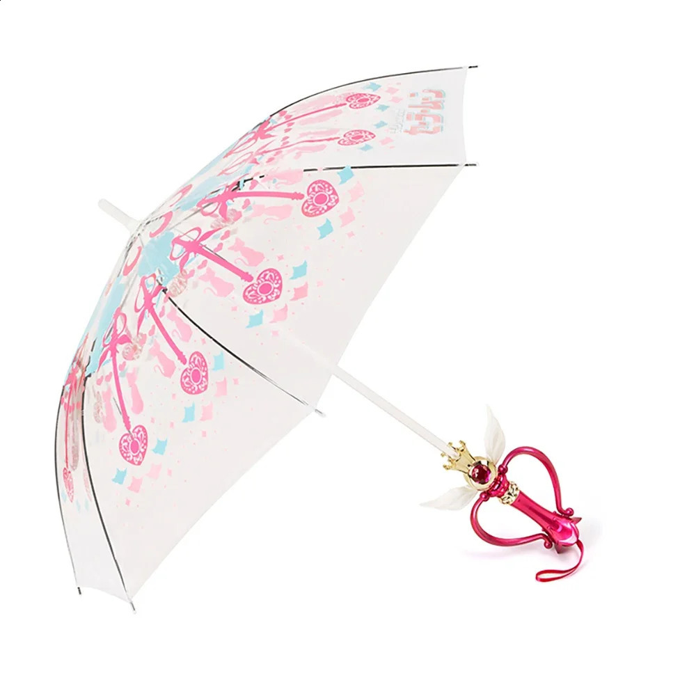 Rain Gear Pink Luminous Umbrella Sailor Moon Magic Wand Transparent Paragua Girls and Childrens Gift 240813