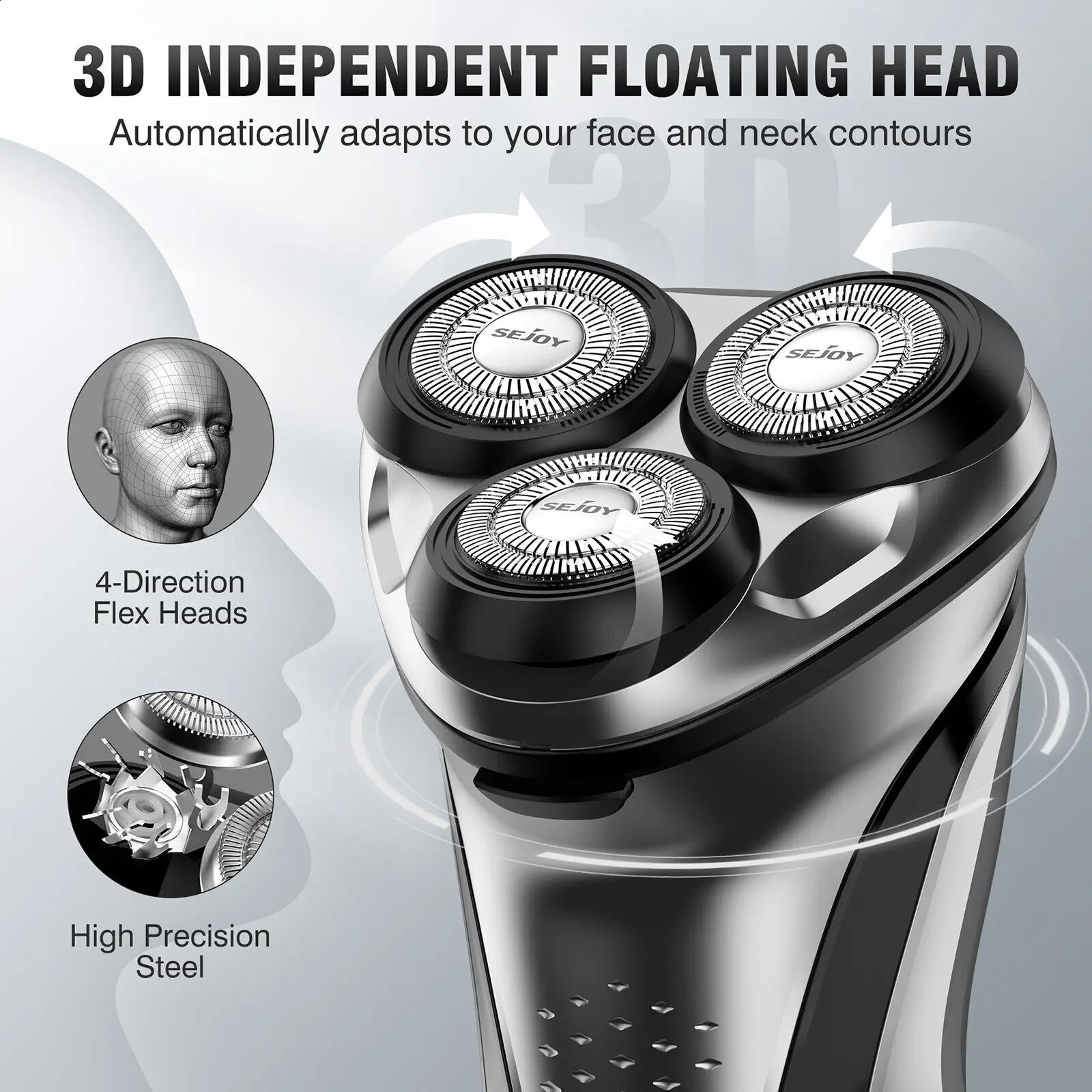Sejoy Electric Shaver for Mens Electric Shaving Clipper Machine 3D Floating Wet Dry IPX7 Waterproof Beard Razor Beard Trimmer 240814