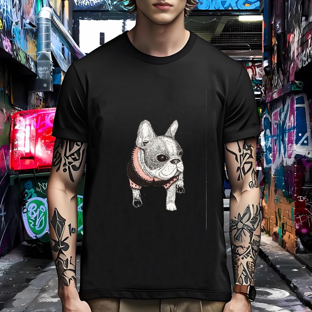 Loose Fit Mens T Shirts Dog Breathable Short Sleeve Anime Printing Street DIY Anime 230g Pure Cotton Men Tops Tees Fashion New Wear