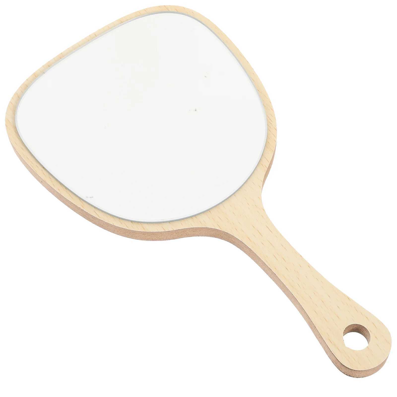 Dressing table wall mounted mirror handheld salon bathroom makeup bamboo and wood traveling lady W240813