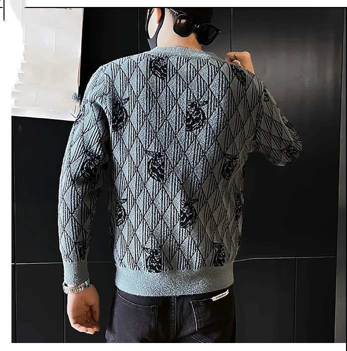 Autumn Sweater For Men Knitted Round Neck Sweater Korean Style Fashion Letter Stitching Sweater Mens Pullover Sweater Pull Homme 240821