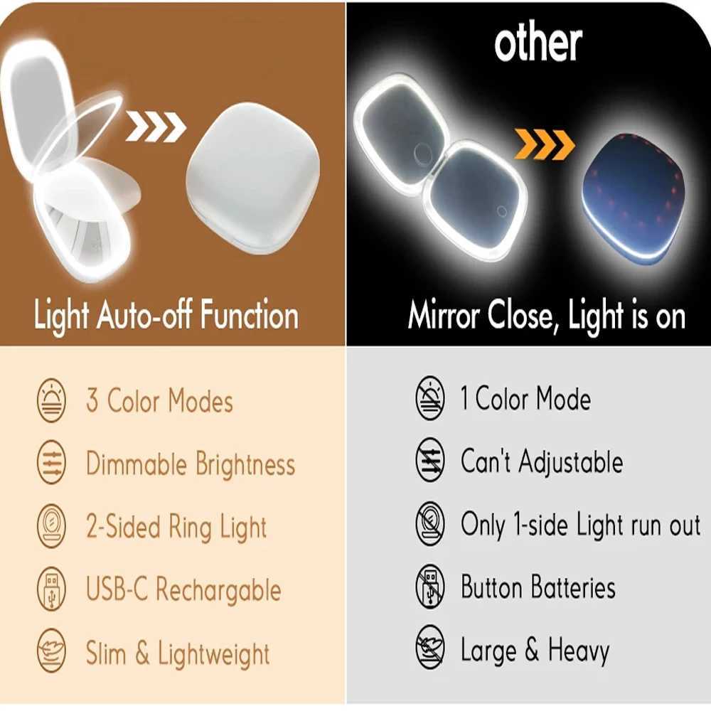 Compact LED makeup mirror with light 1X/3X magnifying pocket portable travel folding makeup mirror womens makeup mirror gift W240813