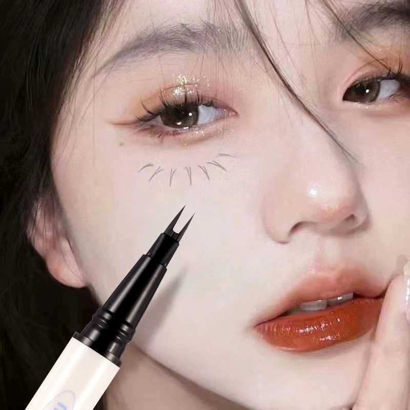 Ultra-thin 2 Fork Tip Liquid Eyeliner Lower Eyelash Pen Makeup Quick Dry Smooth Eye Liner 2 Point Eyebrow Tattoo Pencil Cosmetic Y240813