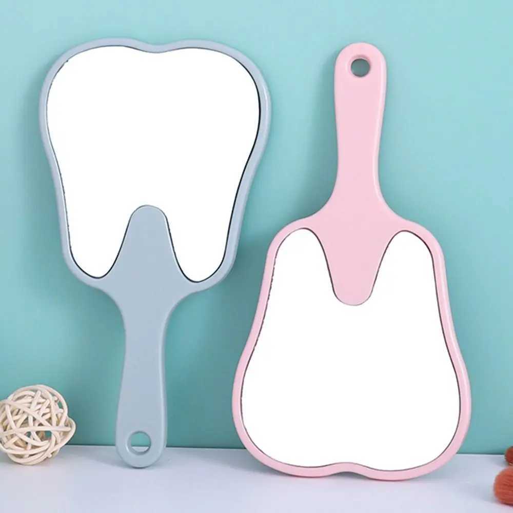 Tooth shape handheld mirror cute makeup mirror handheld dental mirror high-definition makeup mirror with handle W240813