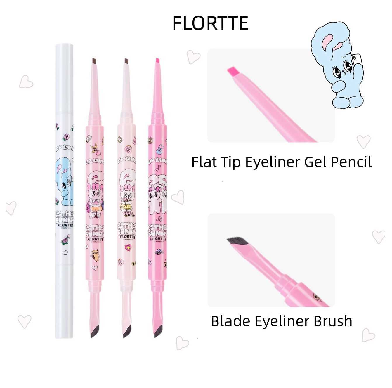 FLORTTE Esther Bunny Double-Ended Eyeliner Pencil With Blade Eyeliner Brush Flat Tip Eyeliner Gel Pencil Women Cosmetics Makeup Y240813