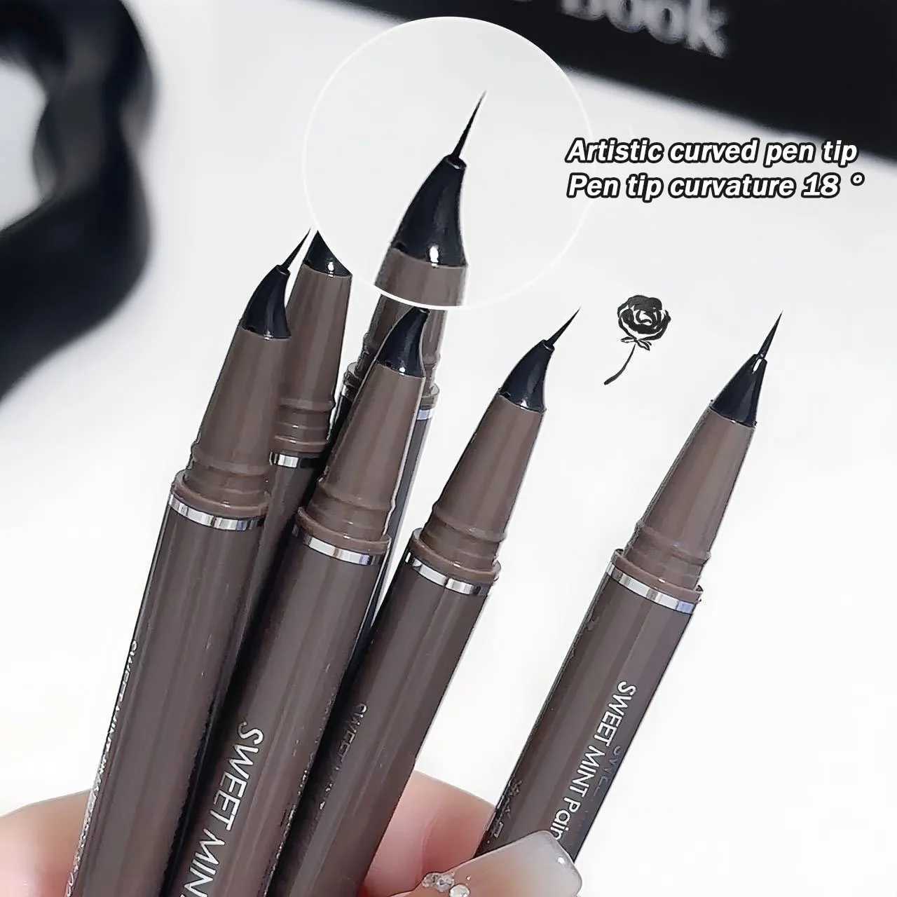 Quick Dry Liquid Eyeliner Curved Pen Tip Easy To Draw Fine Lower Eyelash Eyelid Pencil Smooth Eye Liner Waterproof Cosmetics Y240813