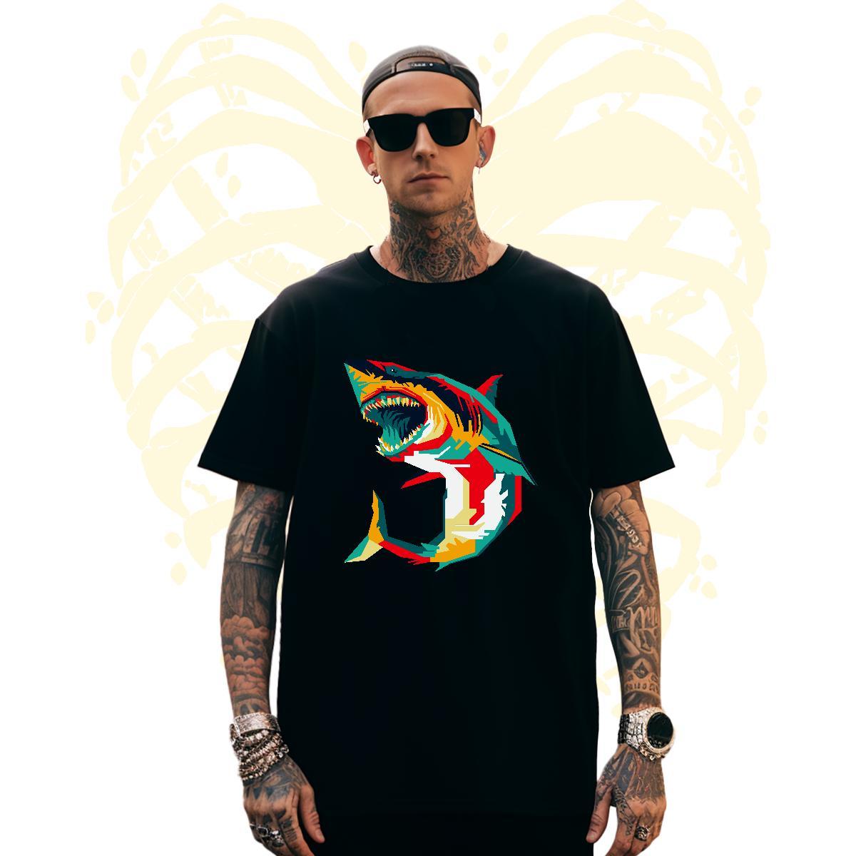 Classic Men T Shirts shark Short Sleeve O-Neck Casual Beach Oversized 230g Cotton Tshirt for Man Woman 2024 DIY Polos