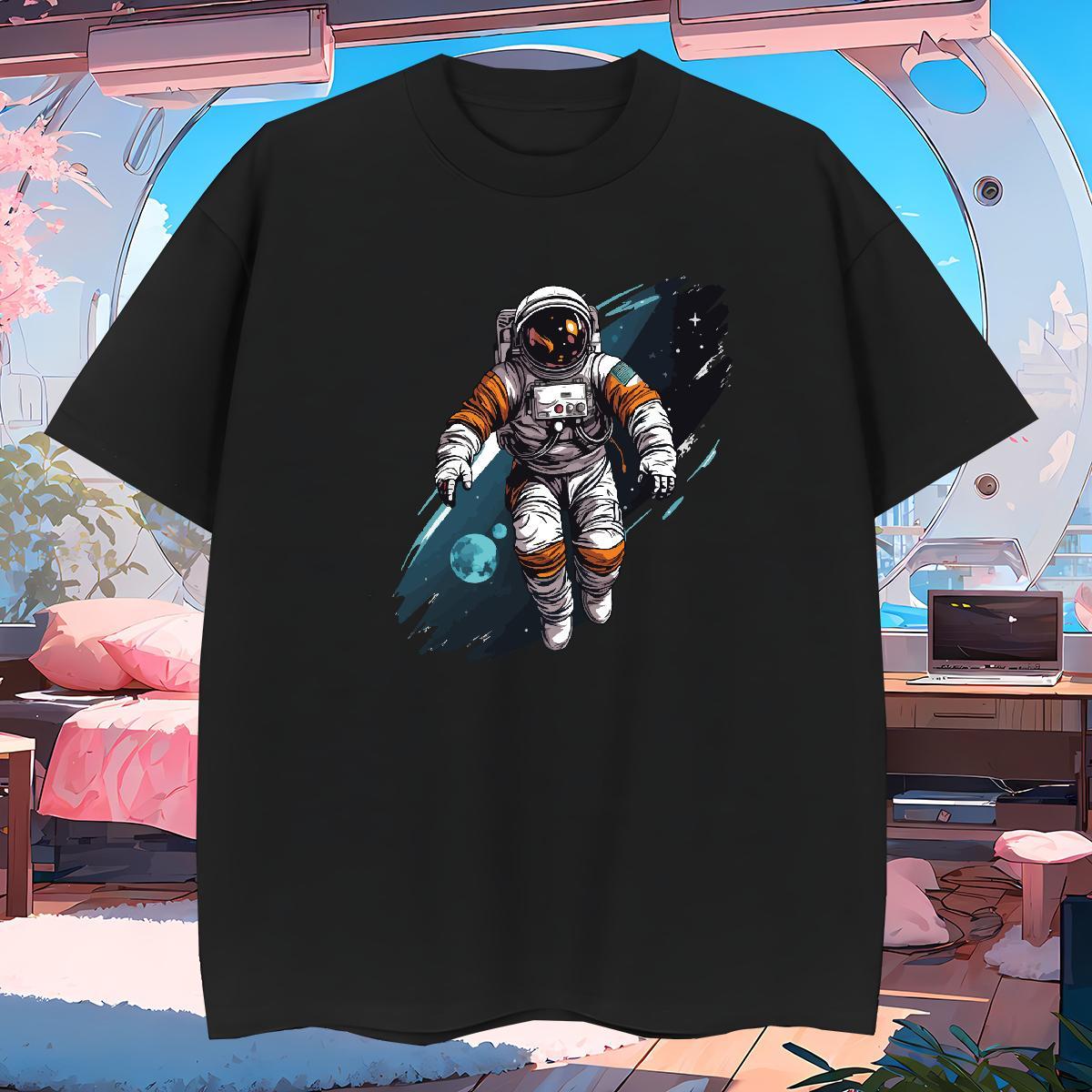 T-Shirts for Men 230g Cotton universe Home Outdoor Breathable Short Sleeve Black White Tshirts Customized Brand Polos