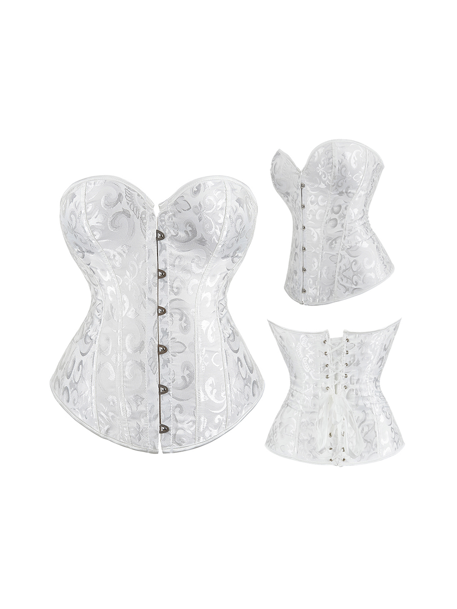 Black/White Sexy Steel Boned Waist Trainer Brocade Corsets Bustiers Embroidery Lace Up Corselet Gothic Plus Body Shaper 8112