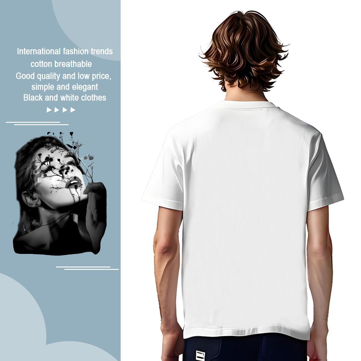 T-Shirts for Men 230g Pure Cotton flower Casual Daily Wear Breathable Soft Black White Mens Tshirts Customized Free Shipping Clothes