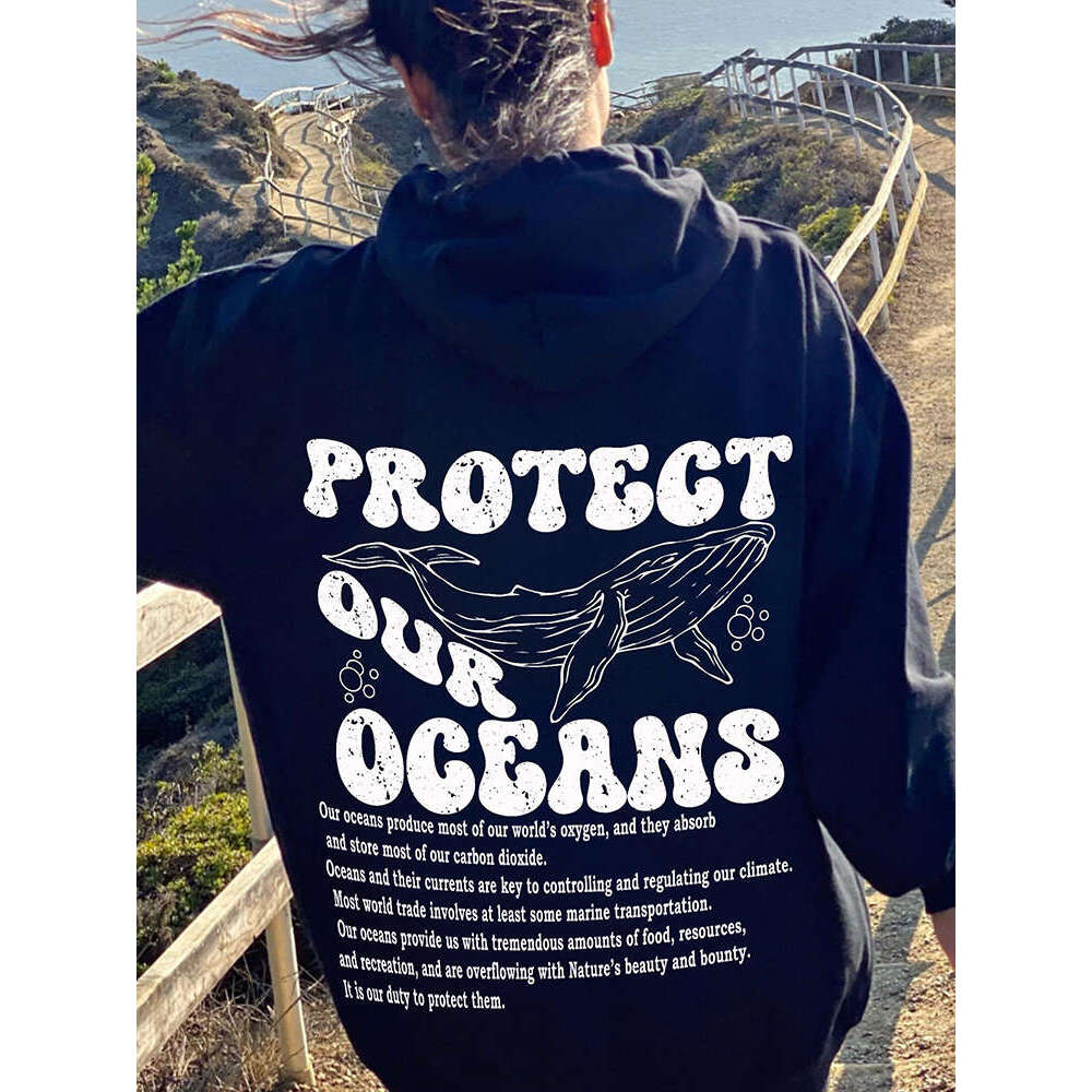 Our Protect Oceans Respect The Local Printed Hooded Women Hoodies Plus Size Sweatshirt Autumn Winter Female Casual Streetwear