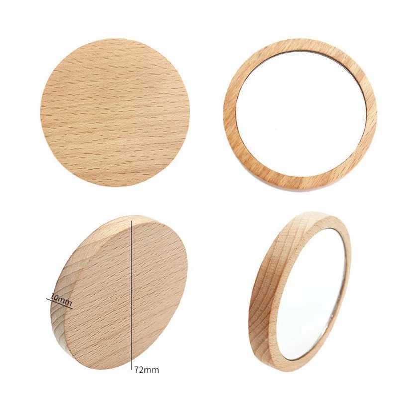 1x Wooden Makeup Mirror Portable Round Mirror Handheld Simple Makeup Mirror W240813