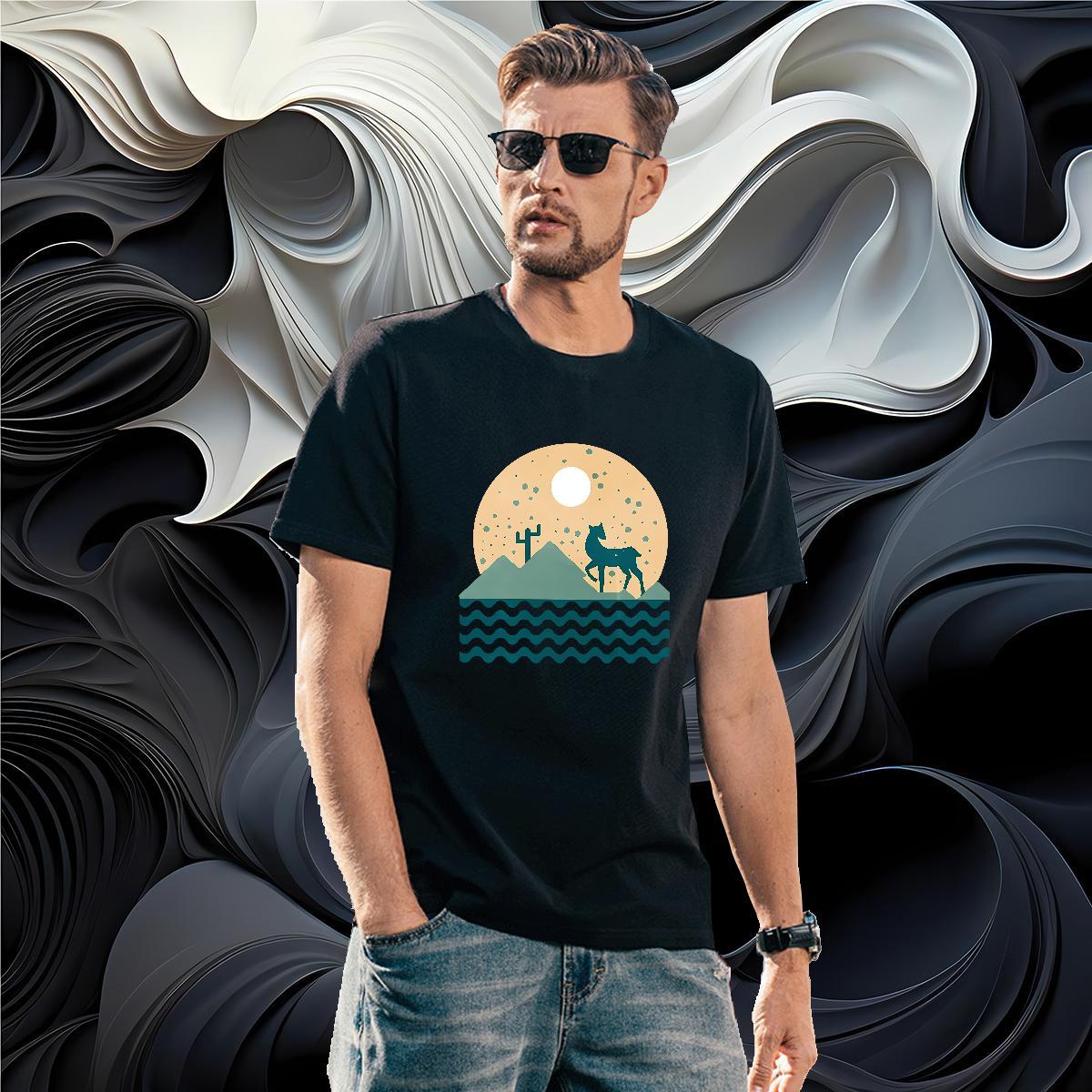 Brand Man T Shirts Deer Short Sleeve Soft Casual Daily Wear Cartoon Print 100% Cotton 230g Couples T Shirts Free Shipping Tees