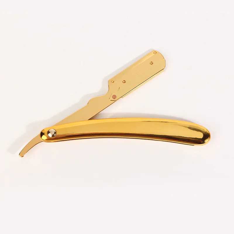 Electroplated Gold Razor Manual Folding Shaver Straight Edge Shaving ABS Handle Beard Trimmer Barber Shop Facial Cleaning ToolsM240814