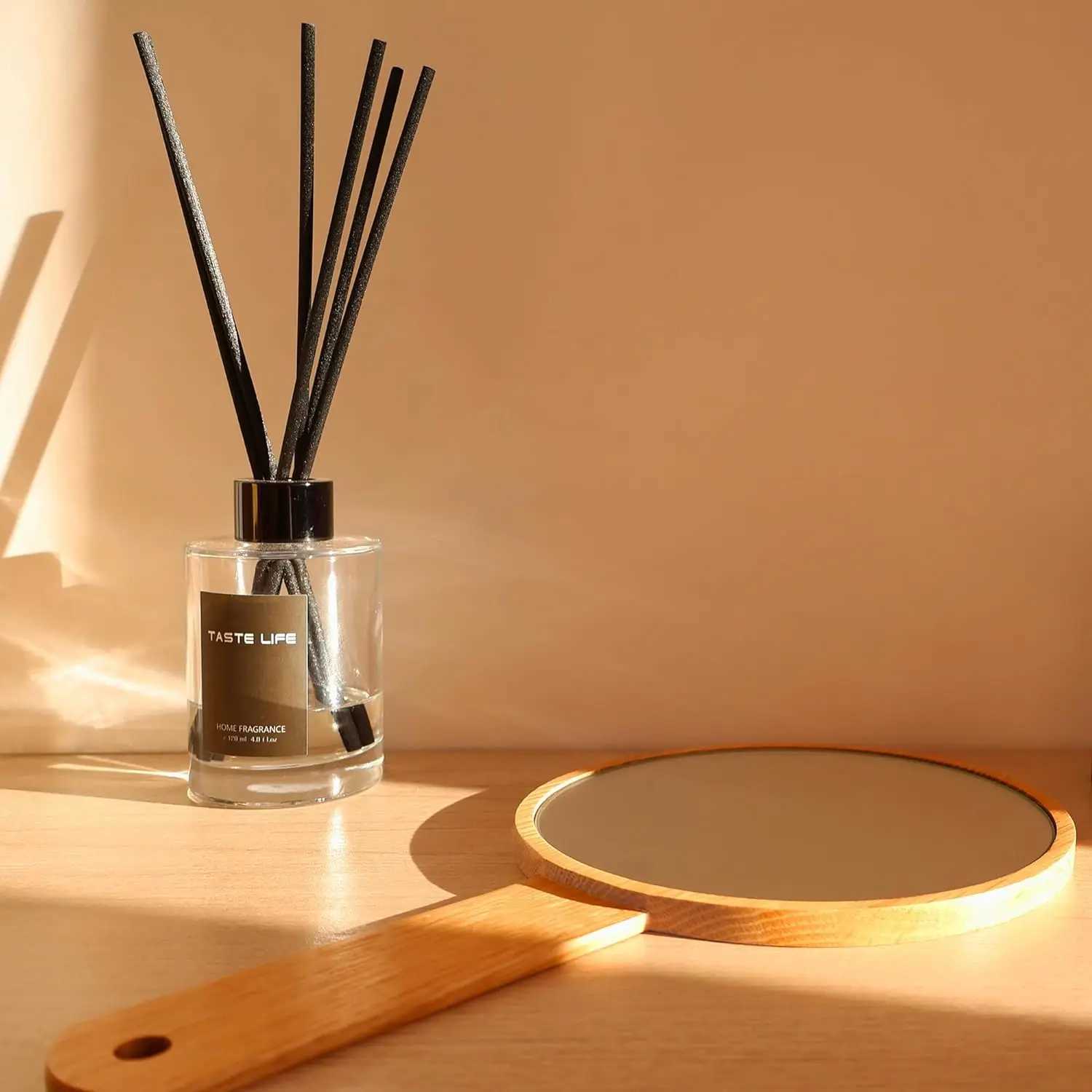 Natural Wood Handheld Mirror HD Frame Salon Hairdresser Flat Mirror Retro Style Beauty Salon Makeup Hand Mirror W240813
