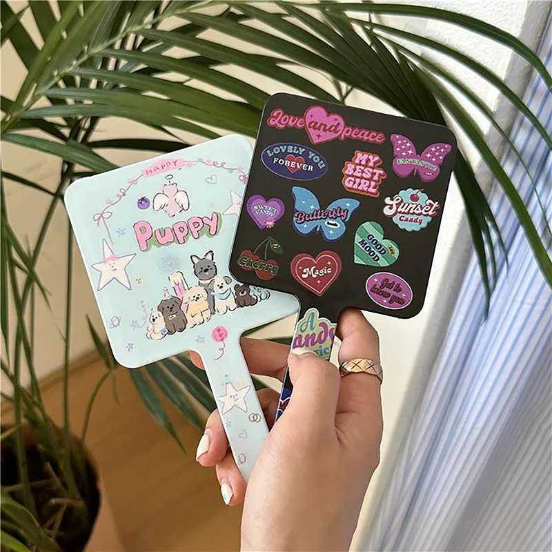 Cartoon pattern printing handheld vanity mirror makeup mirror for cute women and girls small vanity mirror compact mirror W240813