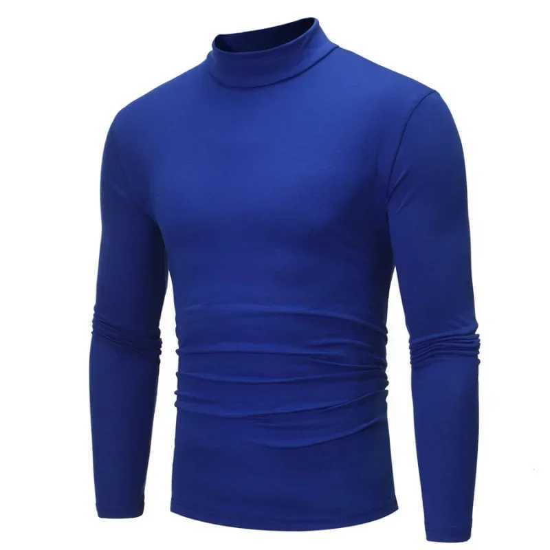 New Spring and Autumn Mens Casual Solid Color High Collar Winter Mens Slim Fit Long Sleeve T-shirt UnderlayM240814