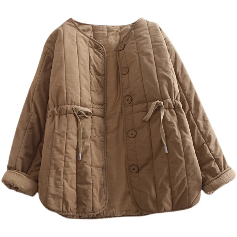 Women Warm Parkas Solid Color Winter Autumn Loose Cardigan Fashion Warm Cotton-padded Lace Up Thick Outerwear Coat 240813