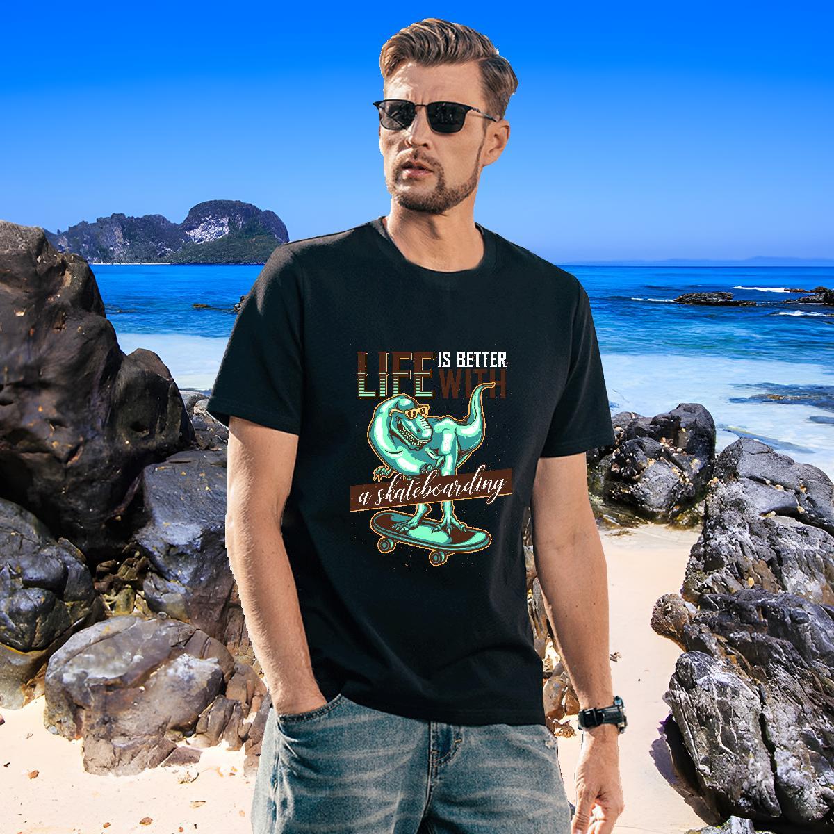 Cool T-Shirts for Men dinosaur Crew Neck Breathable Casual Daily Wear Cartoon Printing L-4XL 230g 100% Cotton Men Tshirts Wholesale Top Tees