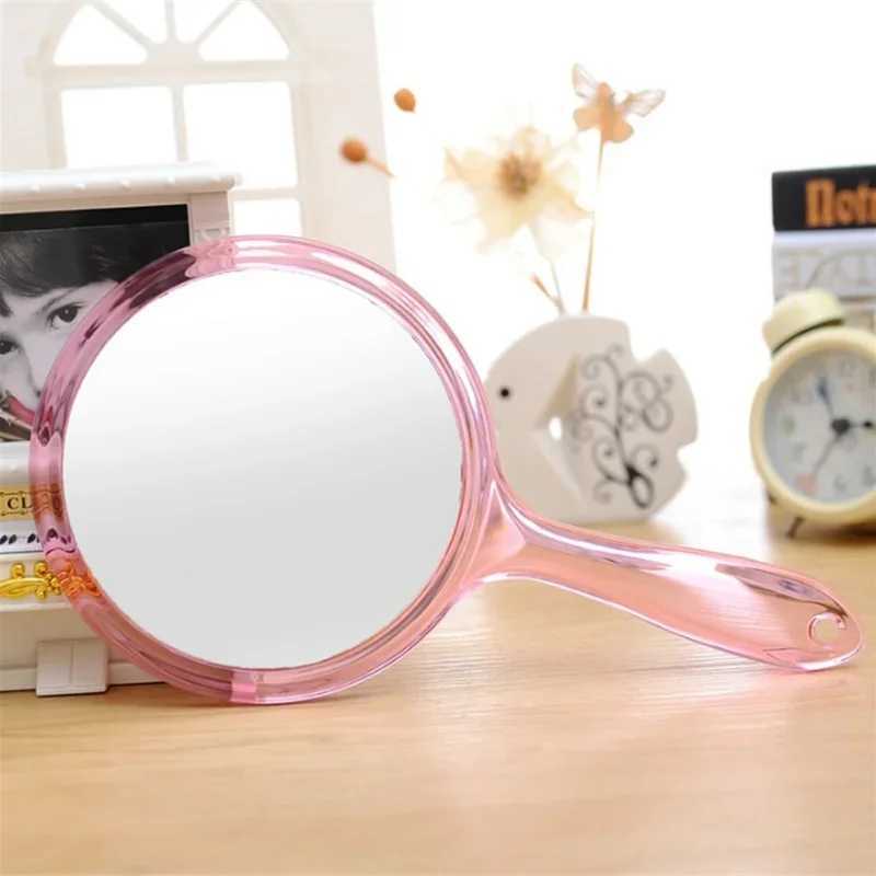Double sided handheld mirror 3x magnifying glass transparent plastic handle circular mirror for eyelash extension beauty tool W240813