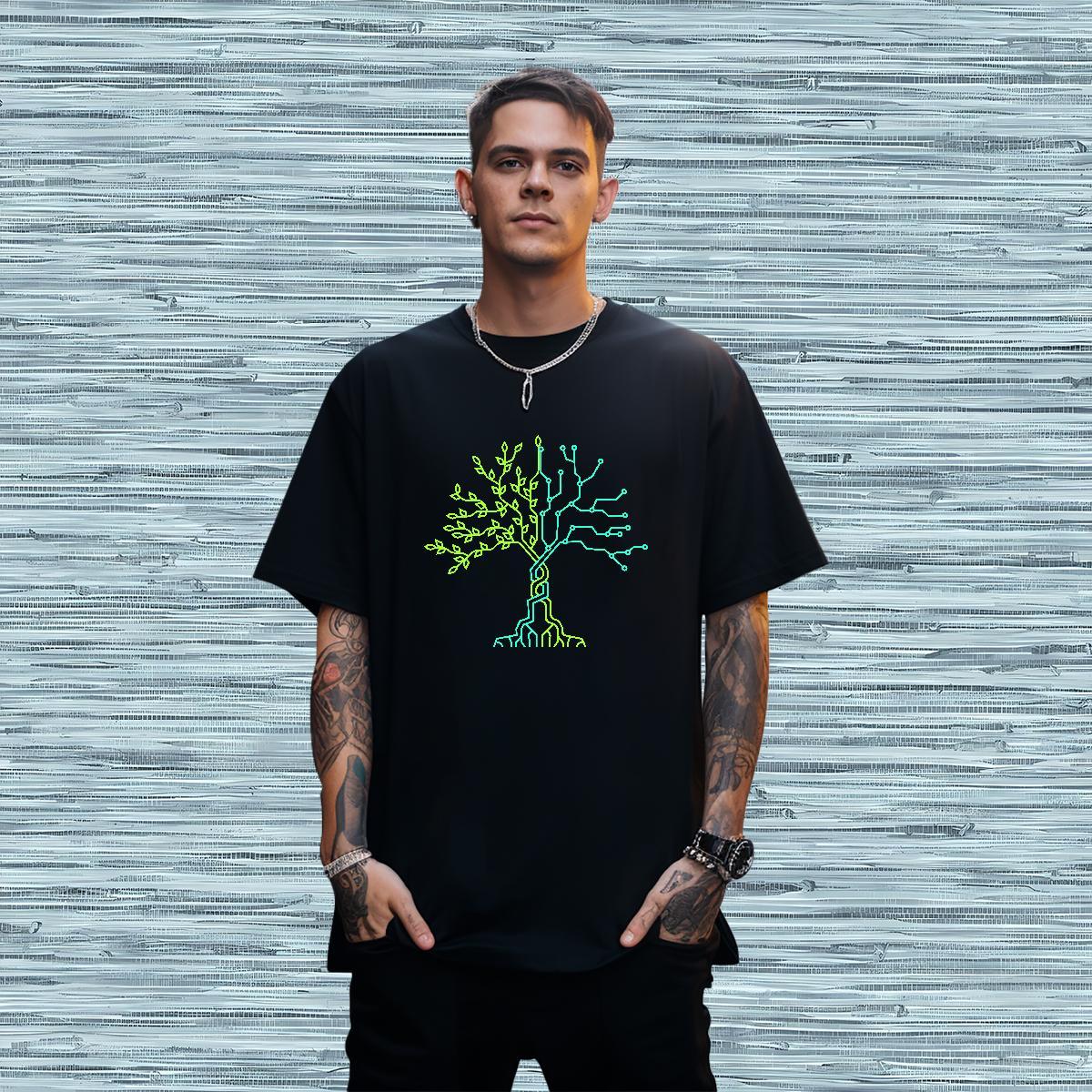 T Shirts Men 230g Pure Cotton tree Sports Casual Breathable Short Sleeve DIY Mens Tshirts Stylist High Quality Tee Shirt