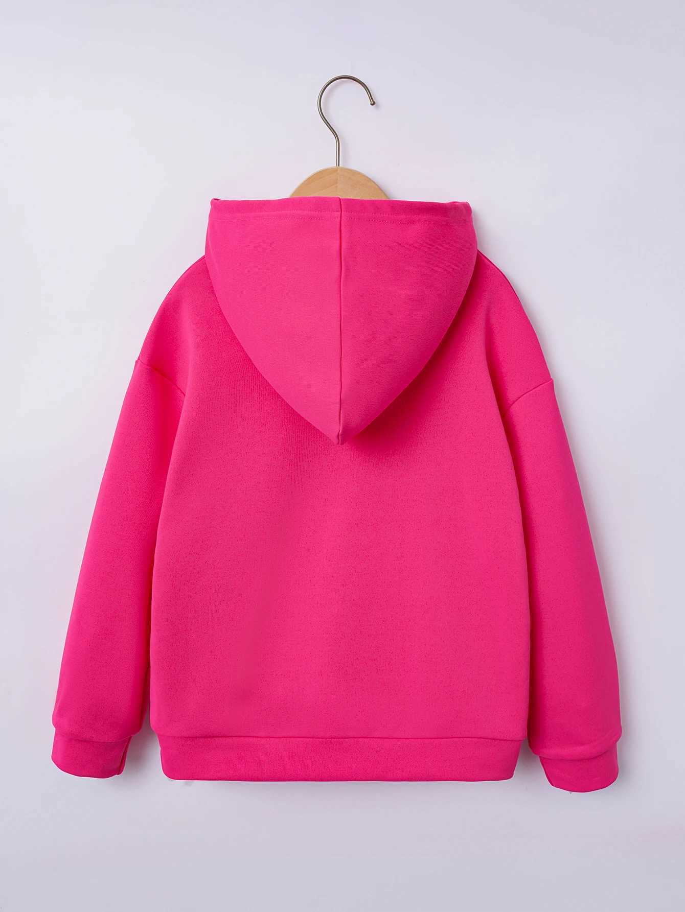Autumn And Winter Girls Sweater Round Neck Hooded Long Sleeve Top Fashion And Simple Warm Pink Versatile KidsY240814