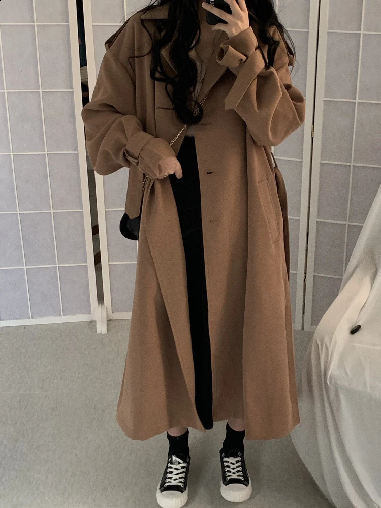 Autumn Coats Woman Winter Solid Color Lapel Double-breasted Oversized Windbreaker Jacket Trench Coat for Women Clothes 240813