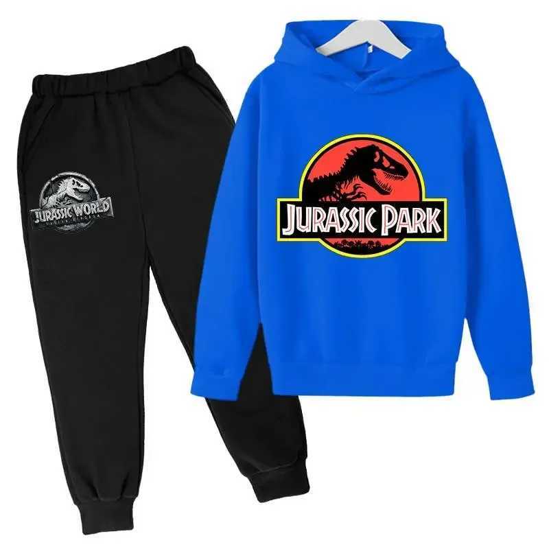 New Boy Jurassic Park Pieces Sets Tracksuit Decal Sweatshirt+Pants Pullover Hoodies Suit Casual Sportwear Girl Cartoon PrintY240814