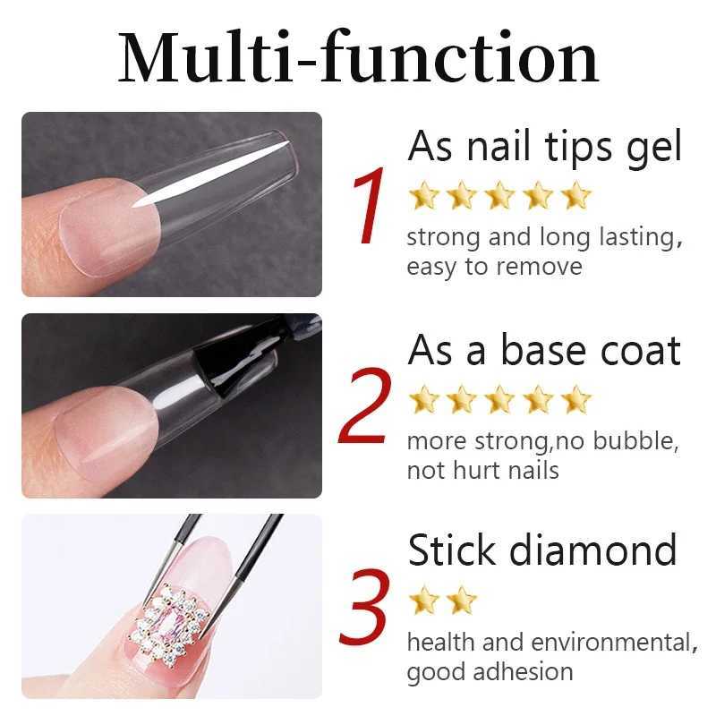BOZLIN 15ML Nail Tips Glue Gel For Falses Nail Tips Fast Extension 3 IN 1 Function Nails Art Transparent Gel Polish Soak Off UVM240814