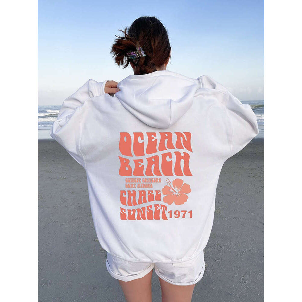 Beach Ocean Chase Sunset 1971 Letter Printed Long Sleeve Plus Size Hoodie Women Sweatshirts Haruku Girl Casual Streetwear